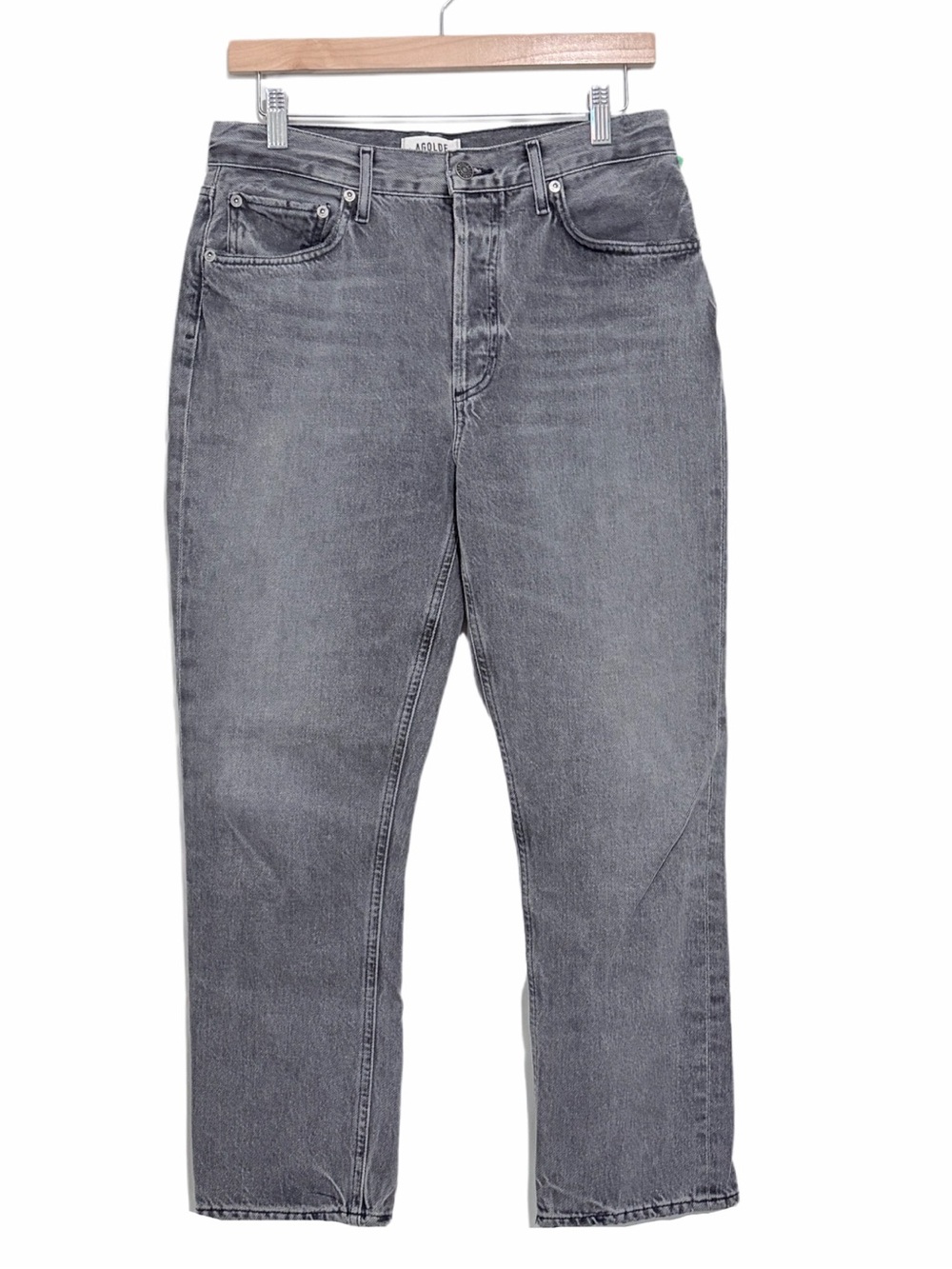 AGOLDE Riley High Rise Straight Crop Jeans Weathered Black 100% Cotton Size 29